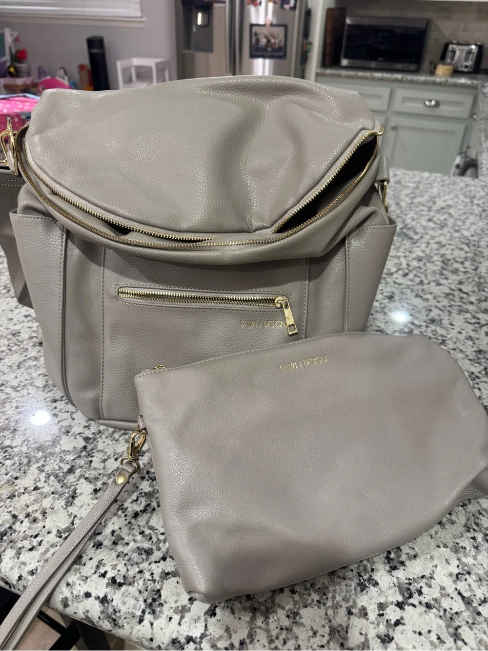 Fawn Design Light Grey Leather Backpack